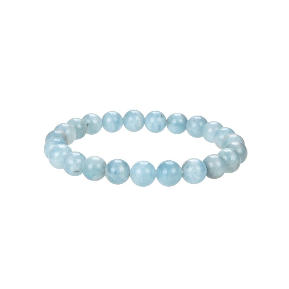 Blue Aquamarine Gemstone Round Beads Bracelet 8mm